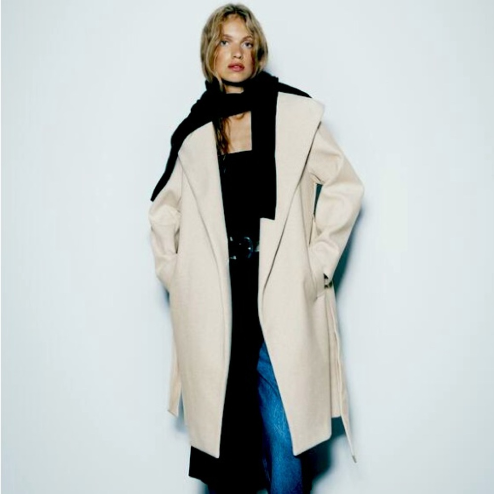 Cream hooded coat